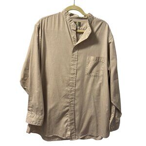 Bill Blass Beige Button-Up Shirt Long Sleeve Mandarin Collar Chest Pocket Sz 17.